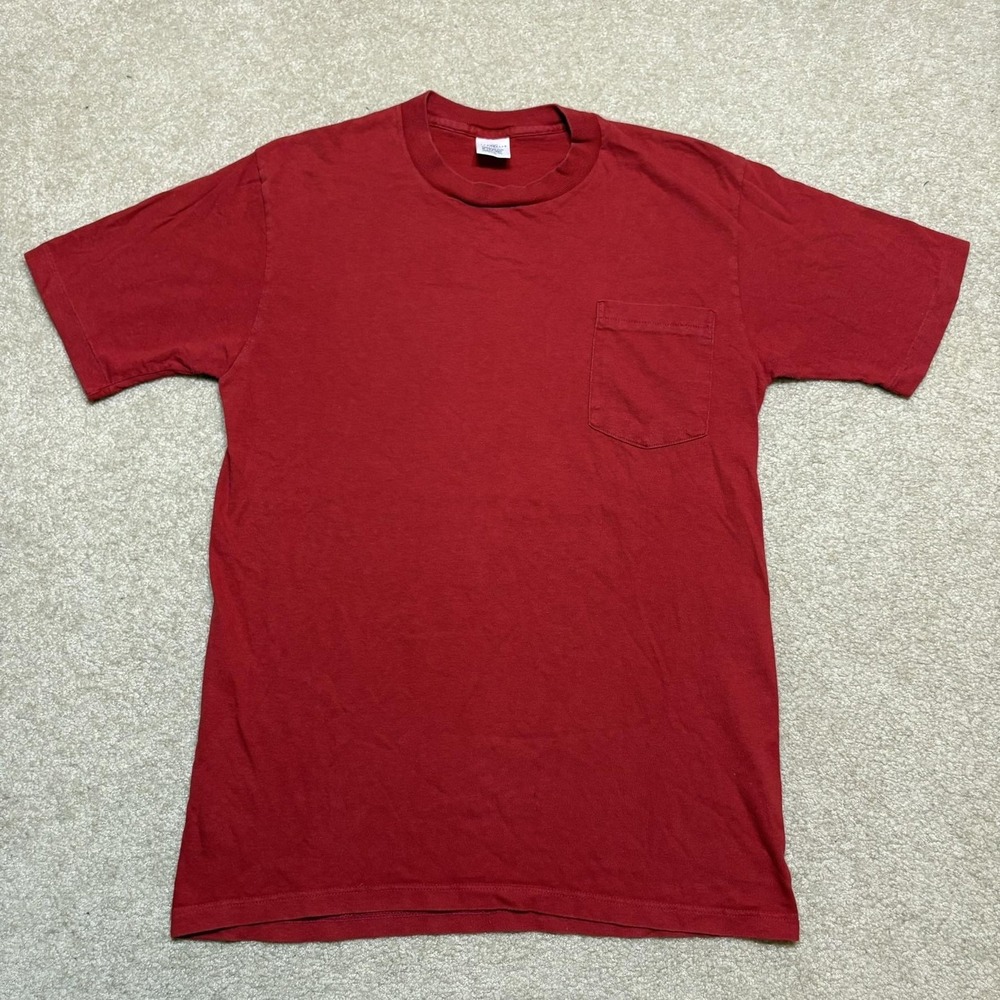 Vtg 90s Towncraft Selvedge Pocket Tee Shirt Mens Small Red Made USA Cotton Blank